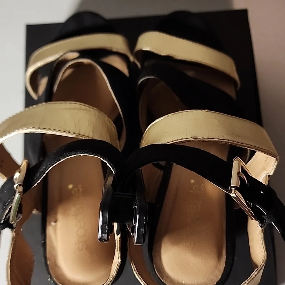 Elegant Black and Gold Women's Wedge Sandals
